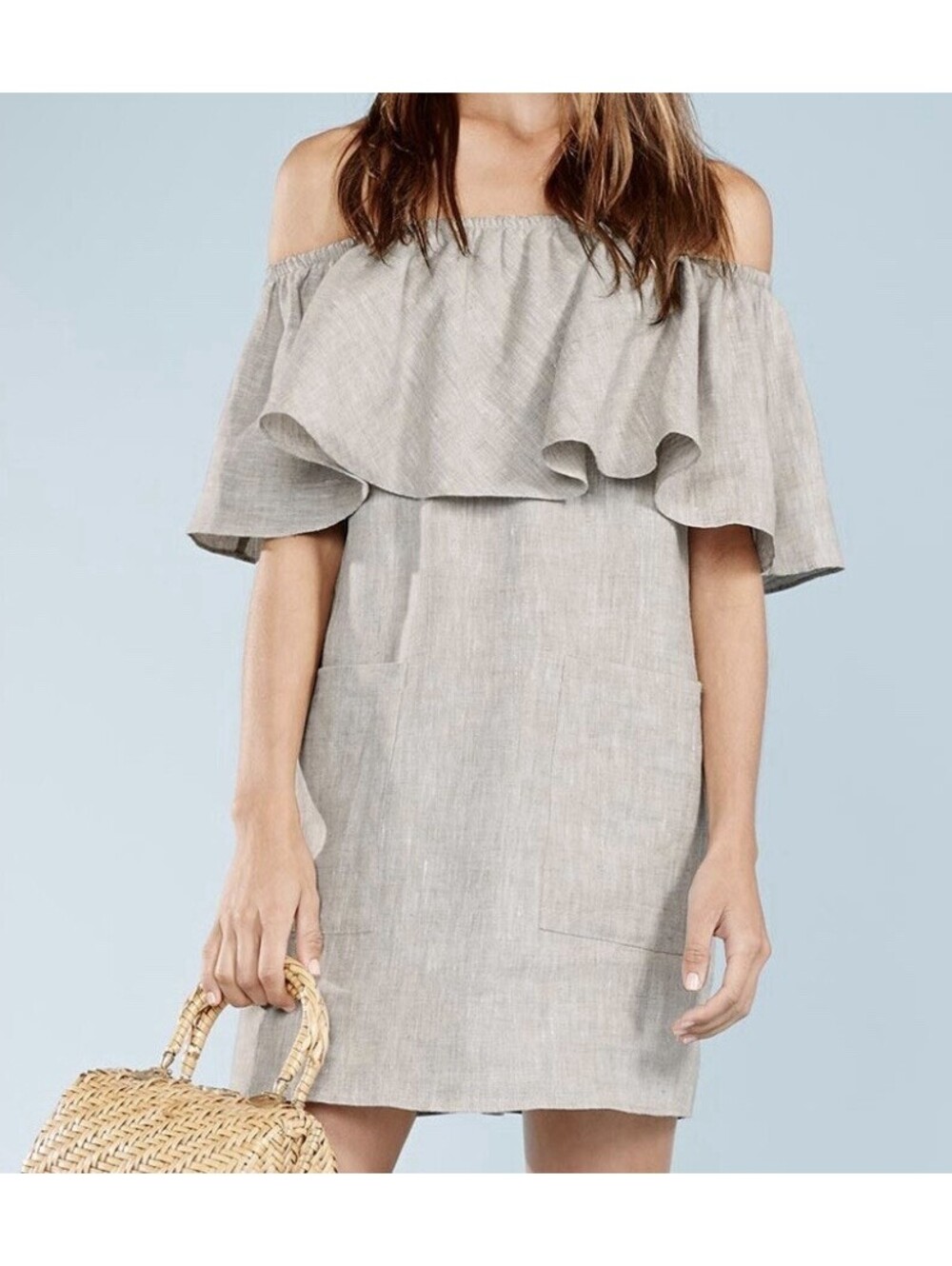 Reformation Tennessee Ruffle Off Shoulder Linen Mini Dress Small S